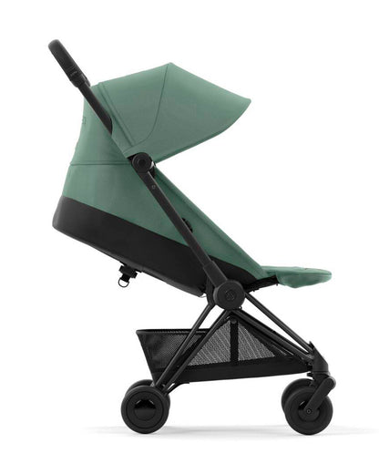 Cybex Coya Cabin Friendly Stroller-Ultra Compact One Hand Fold-Near Flat Reclining Seat-Car Seat Compatible-2 Years Warranty-For 0 to 4Y (Upto 22 Kg)-Matt Black Frame & Leaf Green Seat