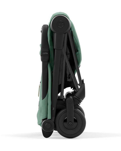 Cybex Coya Cabin Friendly Stroller-Ultra Compact One Hand Fold-Near Flat Reclining Seat-Car Seat Compatible-2 Years Warranty-For 0 to 4Y (Upto 22 Kg)-Matt Black Frame & Leaf Green Seat