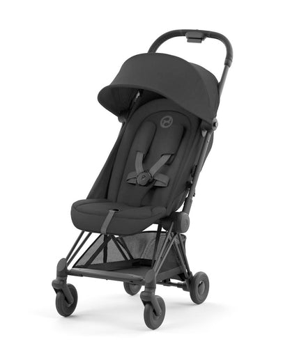 Cybex Coya Cabin Friendly Stroller-Ultra Compact One Hand Fold-Near Flat Reclining Seat-Car Seat Compatible-2 Years Warranty-For 0 to 4Y (Upto 22 Kg)-Matt Black Frame & Sepia Black Seat