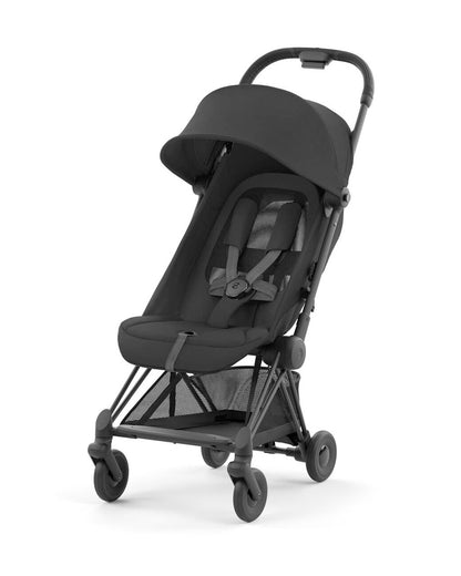 Cybex Coya Cabin Friendly Stroller-Ultra Compact One Hand Fold-Near Flat Reclining Seat-Car Seat Compatible-2 Years Warranty-For 0 to 4Y (Upto 22 Kg)-Matt Black Frame & Sepia Black Seat