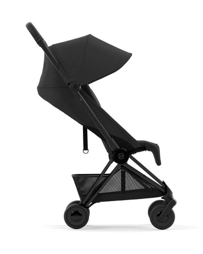 Cybex Coya Cabin Friendly Stroller-Ultra Compact One Hand Fold-Near Flat Reclining Seat-Car Seat Compatible-2 Years Warranty-For 0 to 4Y (Upto 22 Kg)-Matt Black Frame & Sepia Black Seat