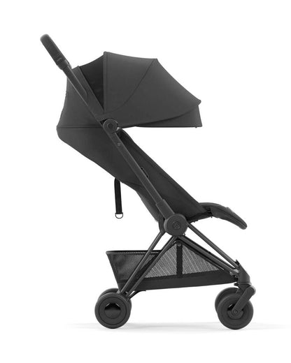 Cybex Coya Cabin Friendly Stroller-Ultra Compact One Hand Fold-Near Flat Reclining Seat-Car Seat Compatible-2 Years Warranty-For 0 to 4Y (Upto 22 Kg)-Matt Black Frame & Sepia Black Seat