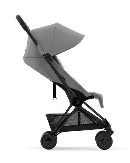 Cybex Coya Cabin Friendly Stroller-Ultra Compact One Hand Fold-Near Flat Reclining Seat-Car Seat Compatible-2 Years Warranty-For 0 to 4Y (Upto 22 Kg)-Matt Black Frame & Mirage Grey Seat