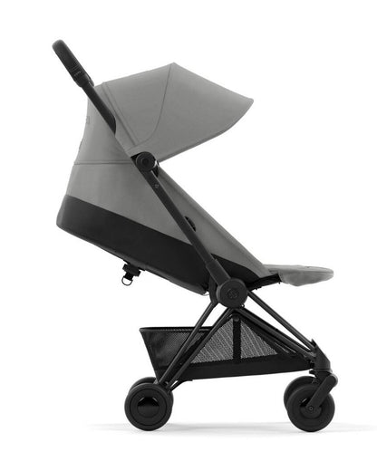 Cybex Coya Cabin Friendly Stroller-Ultra Compact One Hand Fold-Near Flat Reclining Seat-Car Seat Compatible-2 Years Warranty-For 0 to 4Y (Upto 22 Kg)-Matt Black Frame & Mirage Grey Seat