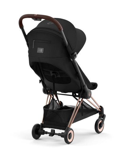 Cybex Coya Cabin Friendly Stroller-Ultra Compact One Hand Fold-Near Flat Reclining Seat-Car Seat Compatible-2 Years Warranty-For 0 to 4Y (Upto 22 Kg)-Rosegold Frame & Sepia Black Seat