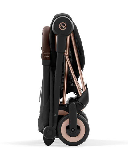 Cybex Coya Cabin Friendly Stroller-Ultra Compact One Hand Fold-Near Flat Reclining Seat-Car Seat Compatible-2 Years Warranty-For 0 to 4Y (Upto 22 Kg)-Rosegold Frame & Sepia Black Seat