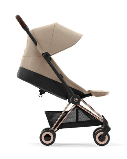 Cybex Coya Cabin Friendly Stroller & Cloud T i-Size Plus Car Seat Travel System-Includes Adapters-Rose Gold Frame & Cozy Beige