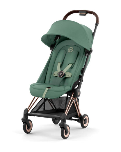 Cybex Coya Cabin Friendly Stroller & Cloud T i-Size Plus Car Seat Travel System-Includes Adapters-Rose Gold Frame & Leaf Green