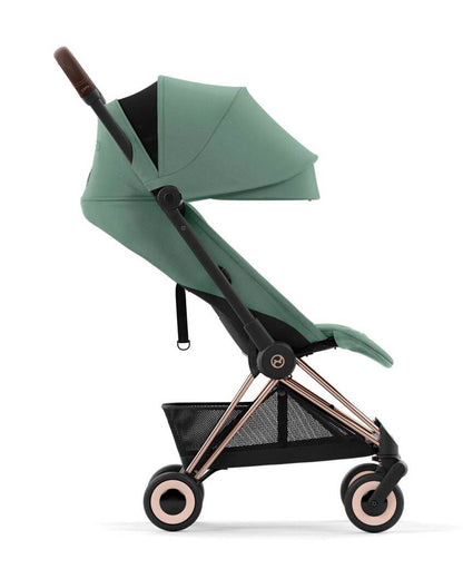 Cybex Coya Cabin Friendly Stroller & Cloud T i-Size Plus Car Seat Travel System-Includes Adapters-Rose Gold Frame & Leaf Green