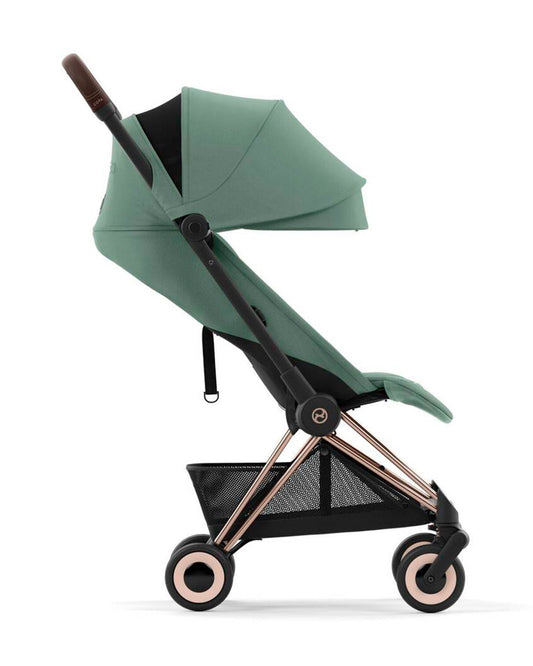 Cybex Coya Cabin Friendly Stroller & Cloud T i-Size Plus Car Seat Travel System-Includes Adapters-Rose Gold Frame & Leaf Green