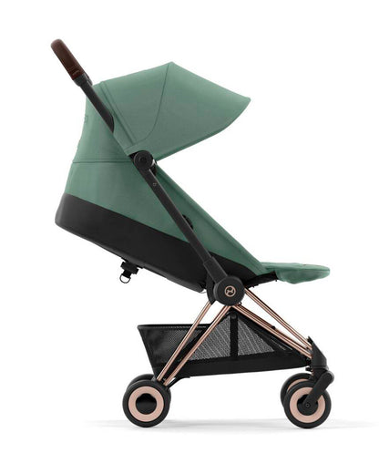 Cybex Coya Cabin Friendly Stroller-Ultra Compact One Hand Fold-Near Flat Reclining Seat-Car Seat Compatible-2 Years Warranty-For 0 to 4Y (Upto 22 Kg)-Rosegold Frame & Leaf Green Seat