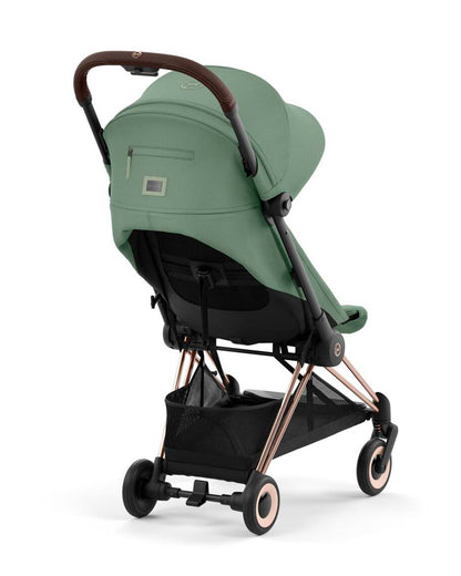 Cybex Coya Cabin Friendly Stroller-Ultra Compact One Hand Fold-Near Flat Reclining Seat-Car Seat Compatible-2 Years Warranty-For 0 to 4Y (Upto 22 Kg)-Rosegold Frame & Leaf Green Seat