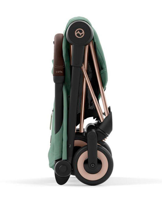 Cybex Coya Cabin Friendly Stroller & Cloud T i-Size Plus Car Seat Travel System-Includes Adapters-Rose Gold Frame & Leaf Green