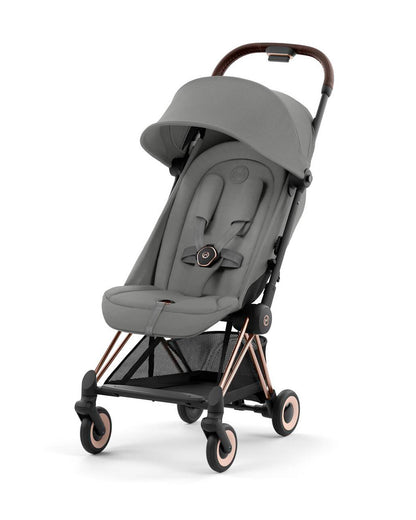 Cybex Coya Cabin Friendly Stroller-Ultra Compact One Hand Fold-Near Flat Reclining Seat-Car Seat Compatible-2 Years Warranty-For 0 to 4Y (Upto 22 Kg)-Rosegold Frame & Mirage Grey Seat
