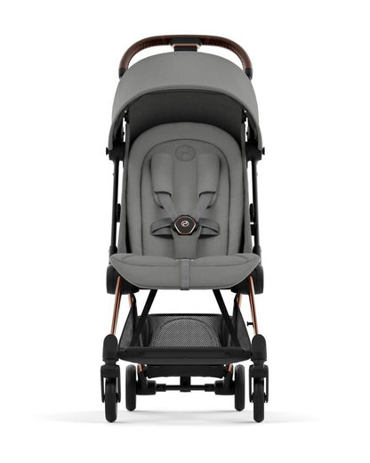 Cybex Coya Cabin Friendly Stroller-Ultra Compact One Hand Fold-Near Flat Reclining Seat-Car Seat Compatible-2 Years Warranty-For 0 to 4Y (Upto 22 Kg)-Rosegold Frame & Mirage Grey Seat