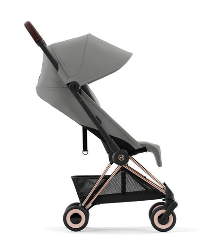 Cybex Coya Cabin Friendly Stroller-Ultra Compact One Hand Fold-Near Flat Reclining Seat-Car Seat Compatible-2 Years Warranty-For 0 to 4Y (Upto 22 Kg)-Rosegold Frame & Mirage Grey Seat