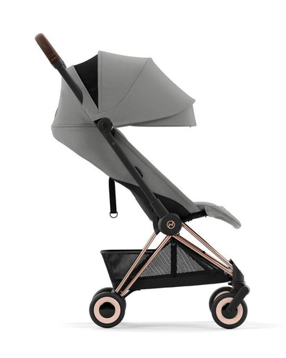 Cybex Coya Cabin Friendly Stroller-Ultra Compact One Hand Fold-Near Flat Reclining Seat-Car Seat Compatible-2 Years Warranty-For 0 to 4Y (Upto 22 Kg)-Rosegold Frame & Mirage Grey Seat