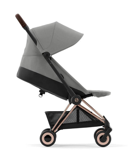 Cybex Coya Cabin Friendly Stroller-Ultra Compact One Hand Fold-Near Flat Reclining Seat-Car Seat Compatible-2 Years Warranty-For 0 to 4Y (Upto 22 Kg)-Rosegold Frame & Mirage Grey Seat