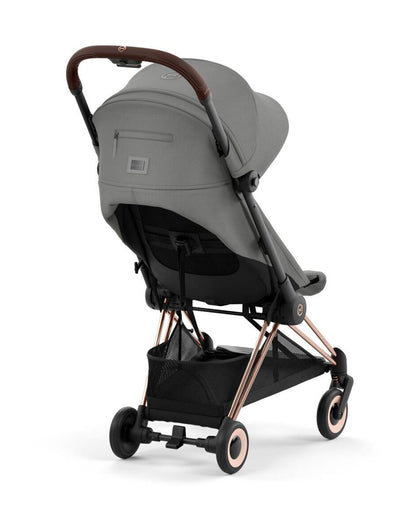 Cybex Coya Cabin Friendly Stroller-Ultra Compact One Hand Fold-Near Flat Reclining Seat-Car Seat Compatible-2 Years Warranty-For 0 to 4Y (Upto 22 Kg)-Rosegold Frame & Mirage Grey Seat
