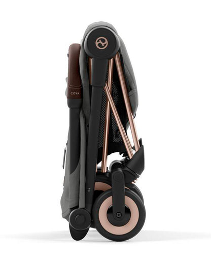 Cybex Coya Cabin Friendly Stroller-Ultra Compact One Hand Fold-Near Flat Reclining Seat-Car Seat Compatible-2 Years Warranty-For 0 to 4Y (Upto 22 Kg)-Rosegold Frame & Mirage Grey Seat