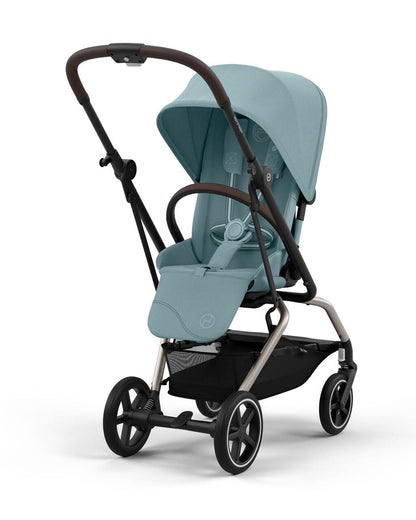 Cybex Eezy S Twist +2 Lightweight Stroller-360 Degree Rotatable Seat-One Hand Fold-Flat Reclining Seat-Travel System Compatible-2 Years Warranty-For 0 to 4Y (Upto 22 Kg)-Taupe Frame & Stormy Blue Seat