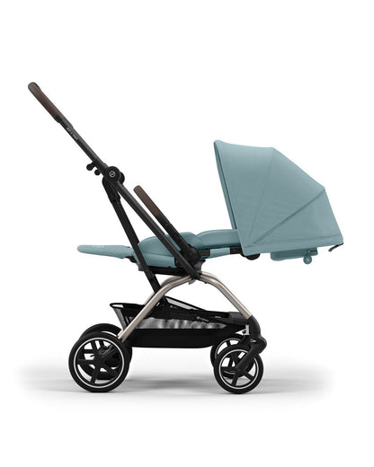 Cybex Eezy S Twist +2 Lightweight Stroller-360 Degree Rotatable Seat-One Hand Fold-Flat Reclining Seat-Travel System Compatible-2 Years Warranty-For 0 to 4Y (Upto 22 Kg)-Taupe Frame & Stormy Blue Seat