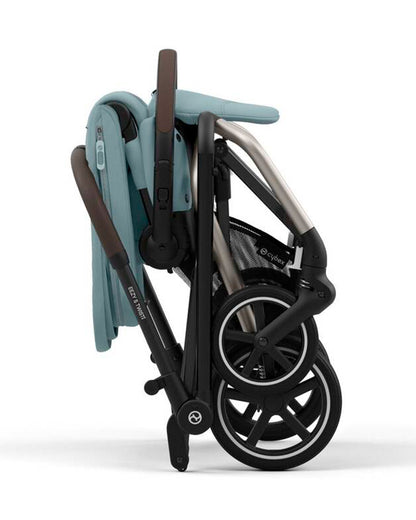 Cybex Eezy S Twist +2 Lightweight Stroller-360 Degree Rotatable Seat-One Hand Fold-Flat Reclining Seat-Travel System Compatible-2 Years Warranty-For 0 to 4Y (Upto 22 Kg)-Taupe Frame & Stormy Blue Seat