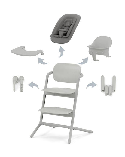 Cybex Lemo 4 in 1 High Chair-With Bouncer Seat, Baby Set & Tray-Individual Height & Depth Adjustment of Seat & Footrest-Anti Tip Rear Wheels for Easy Movement-2 Years Warranty-For 0 to 99Y (Upto 120 Kg)-Suede Grey