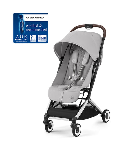 Cybex Orfeo Cabin Friendly Stroller-One Hand Fold-Flat Reclining Seat-Car Seat Compatible-2 Years Warranty-For 0 to 4Y (Upto 22 Kg)-Silver Frame & Fog Grey Seat