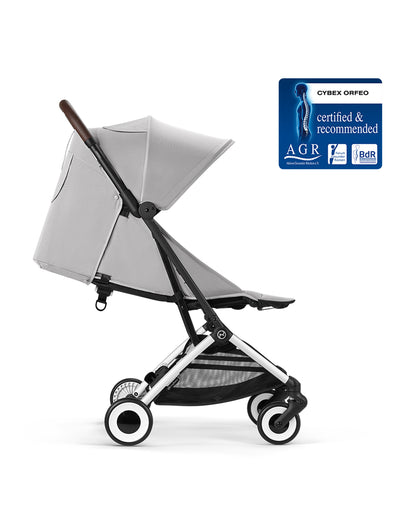 Cybex Orfeo Cabin Friendly Stroller-One Hand Fold-Flat Reclining Seat-Car Seat Compatible-2 Years Warranty-For 0 to 4Y (Upto 22 Kg)-Silver Frame & Fog Grey Seat