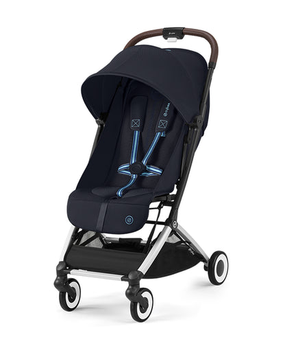 Cybex Orfeo Cabin Friendly Stroller-One Hand Fold-Flat Reclining Seat-Car Seat Compatible-2 Years Warranty-For 0 to 4Y (Upto 22 Kg)-Silver Frame & Dark Blue Seat
