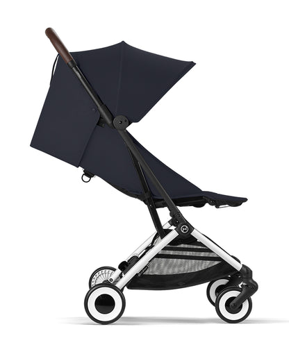 Cybex Orfeo Cabin Friendly Stroller-One Hand Fold-Flat Reclining Seat-Car Seat Compatible-2 Years Warranty-For 0 to 4Y (Upto 22 Kg)-Silver Frame & Dark Blue Seat