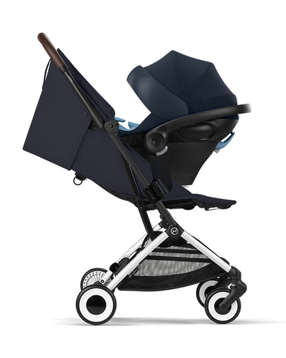 Cybex Orfeo Cabin Friendly Stroller-One Hand Fold-Flat Reclining Seat-Car Seat Compatible-2 Years Warranty-For 0 to 4Y (Upto 22 Kg)-Silver Frame & Dark Blue Seat