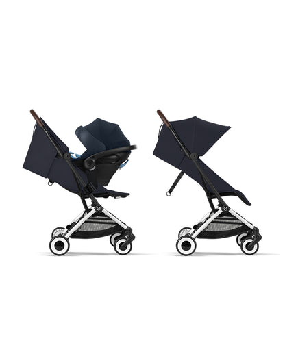 Cybex Orfeo Cabin Friendly Stroller-One Hand Fold-Flat Reclining Seat-Car Seat Compatible-2 Years Warranty-For 0 to 4Y (Upto 22 Kg)-Silver Frame & Dark Blue Seat