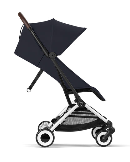 Cybex Orfeo Cabin Friendly Stroller-One Hand Fold-Flat Reclining Seat-Car Seat Compatible-2 Years Warranty-For 0 to 4Y (Upto 22 Kg)-Silver Frame & Dark Blue Seat