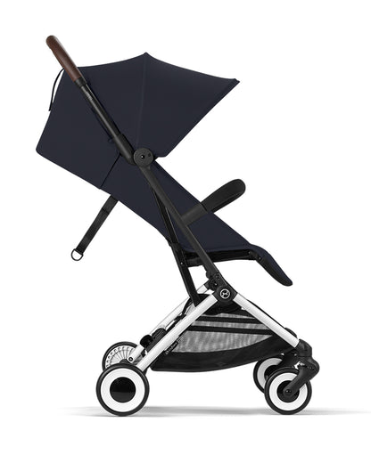 Cybex Orfeo Cabin Friendly Stroller-One Hand Fold-Flat Reclining Seat-Car Seat Compatible-2 Years Warranty-For 0 to 4Y (Upto 22 Kg)-Silver Frame & Dark Blue Seat