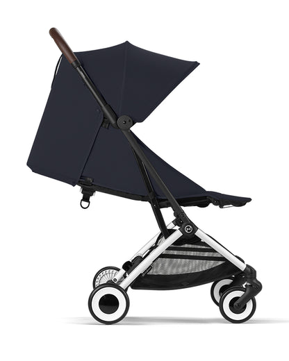Cybex Orfeo Cabin Friendly Stroller-One Hand Fold-Flat Reclining Seat-Car Seat Compatible-2 Years Warranty-For 0 to 4Y (Upto 22 Kg)-Silver Frame & Dark Blue Seat