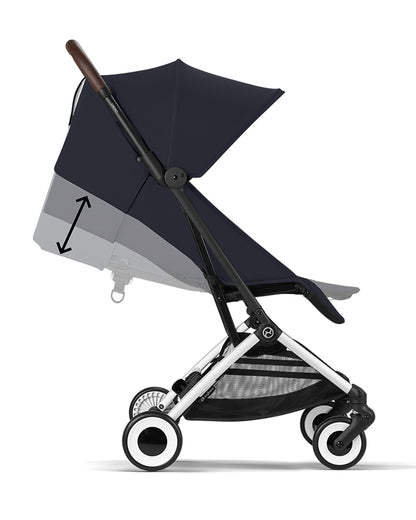 Cybex Orfeo Cabin Friendly Stroller-One Hand Fold-Flat Reclining Seat-Car Seat Compatible-2 Years Warranty-For 0 to 4Y (Upto 22 Kg)-Silver Frame & Dark Blue Seat