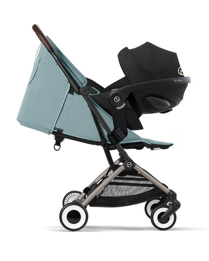 Cybex Orfeo Cabin Friendly Stroller-One Hand Fold-Flat Reclining Seat-Car Seat Compatible-2 Years Warranty-For 0 to 4Y (Upto 22 Kg)-Taupe Frame & Stormy Blue Seat