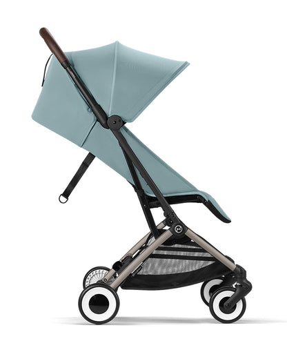 Cybex Orfeo Cabin Friendly Stroller-One Hand Fold-Flat Reclining Seat-Car Seat Compatible-2 Years Warranty-For 0 to 4Y (Upto 22 Kg)-Taupe Frame & Stormy Blue Seat