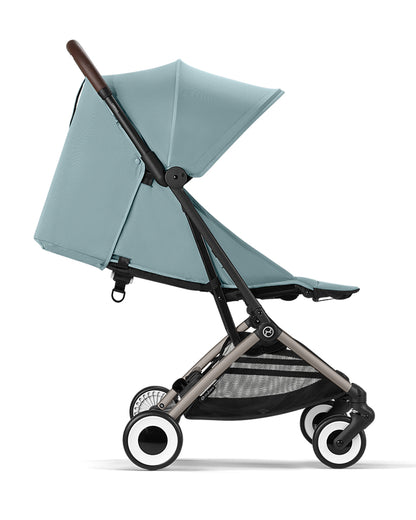 Cybex Orfeo Cabin Friendly Stroller-One Hand Fold-Flat Reclining Seat-Car Seat Compatible-2 Years Warranty-For 0 to 4Y (Upto 22 Kg)-Taupe Frame & Stormy Blue Seat