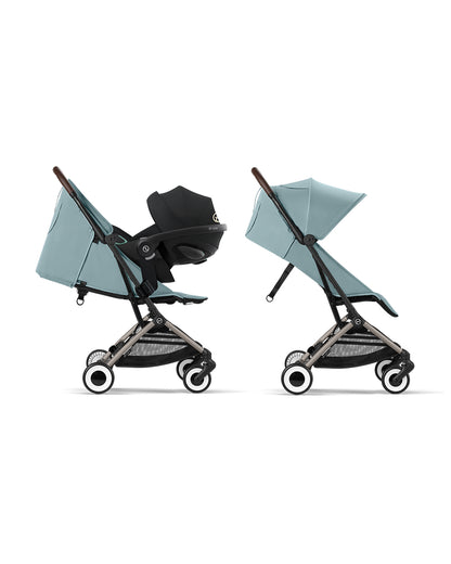 Cybex Orfeo Cabin Friendly Stroller-One Hand Fold-Flat Reclining Seat-Car Seat Compatible-2 Years Warranty-For 0 to 4Y (Upto 22 Kg)-Taupe Frame & Stormy Blue Seat