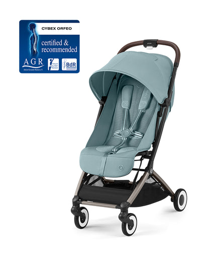 Cybex Orfeo Cabin Friendly Stroller-One Hand Fold-Flat Reclining Seat-Car Seat Compatible-2 Years Warranty-For 0 to 4Y (Upto 22 Kg)-Taupe Frame & Stormy Blue Seat