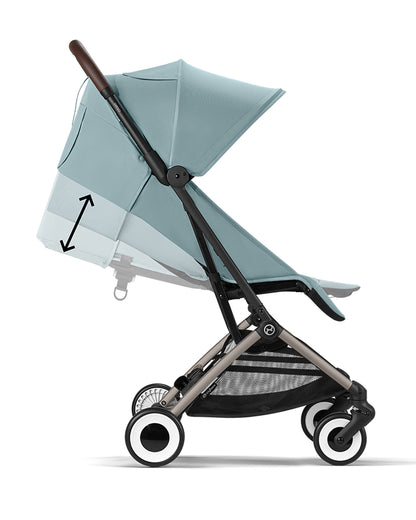 Cybex Orfeo Cabin Friendly Stroller-One Hand Fold-Flat Reclining Seat-Car Seat Compatible-2 Years Warranty-For 0 to 4Y (Upto 22 Kg)-Taupe Frame & Stormy Blue Seat