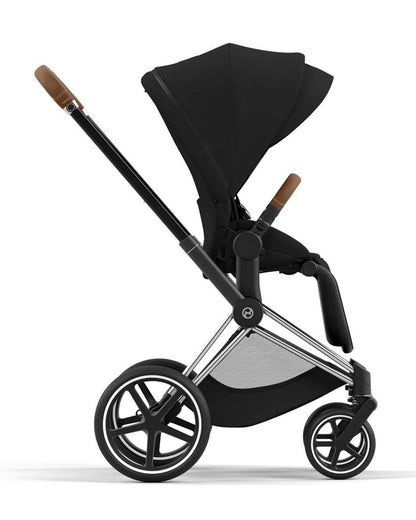 Cybex Priam Stroller-Height Adjustable Parent Handle Bar-Reversible & Flat Reclining Seat-One Hand Fold-Travel System Compatible-2 Years Warranty-For 0 to 4Y (Upto 22 Kg)-Chrome Brown Frame & Sepia Black Seat