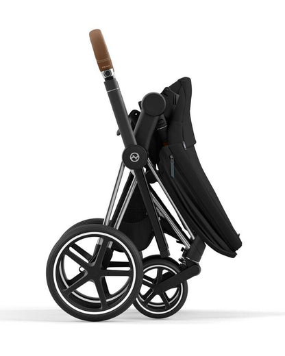 Cybex Priam Stroller-Height Adjustable Parent Handle Bar-Reversible & Flat Reclining Seat-One Hand Fold-Travel System Compatible-2 Years Warranty-For 0 to 4Y (Upto 22 Kg)-Chrome Brown Frame & Sepia Black Seat