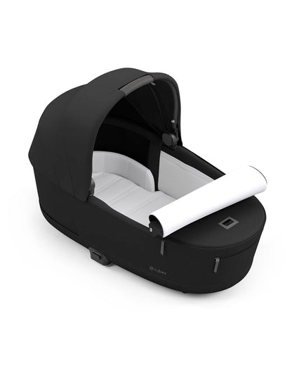 Cybex Priam Lux Carry Cot-With Two Separate Mesh Window-100% Cotton & Memory Foam-UPF 50+ Canopy with Visor-Compact Fold-2 Years Warranty-For 0 to 6M (Upto 9 kg)-Sepia Black