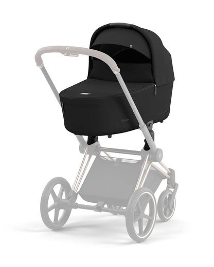 Cybex Priam Lux Carry Cot-With Two Separate Mesh Window-100% Cotton & Memory Foam-UPF 50+ Canopy with Visor-Compact Fold-2 Years Warranty-For 0 to 6M (Upto 9 kg)-Sepia Black