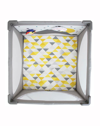 Joie Cheer Playard & Travel Cot-Compact Fold-All Around Mesh Ventilation-Removable Mattress-Scentric Print With Included Toys-For Infants-Upto 15 Kg-Little Explorer