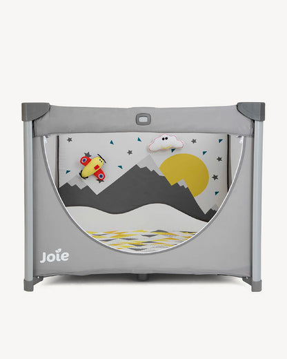 Joie Cheer Playard & Travel Cot-Compact Fold-All Around Mesh Ventilation-Removable Mattress-Scentric Print With Included Toys-For Infants-Upto 15 Kg-Little Explorer